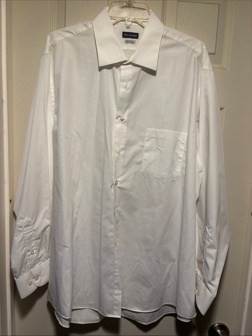 Van Heusen Men's White Long-Sleeve Dress Shirt with Chest Pocket